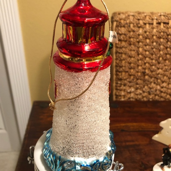Blown Glass Large 8" Lighthouse Crashing Waves Christmas Ornaments Sugared - Picture 5 of 7